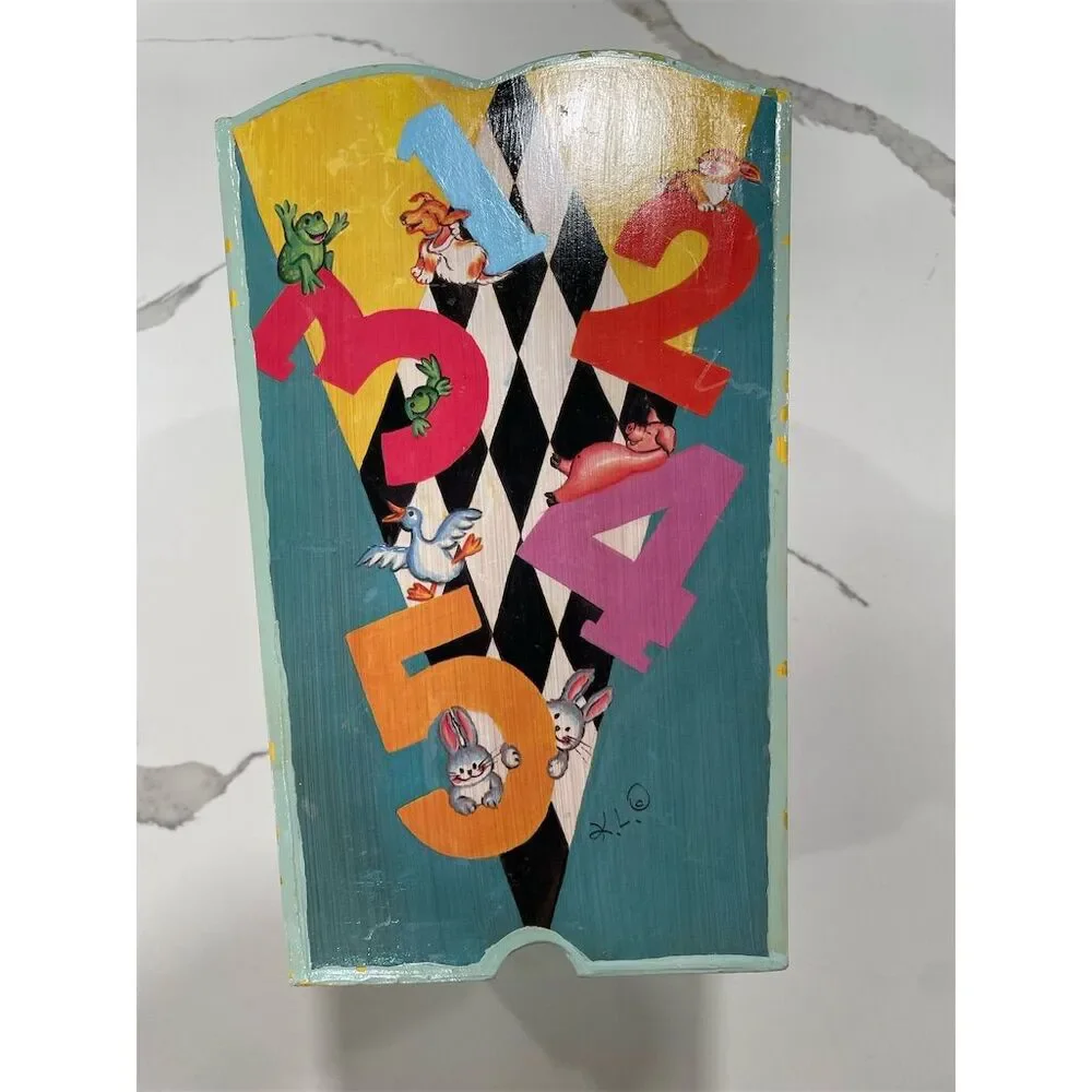 ABC Animal Vintage Wooden Trashcan‎ Nursery Decor 90’s